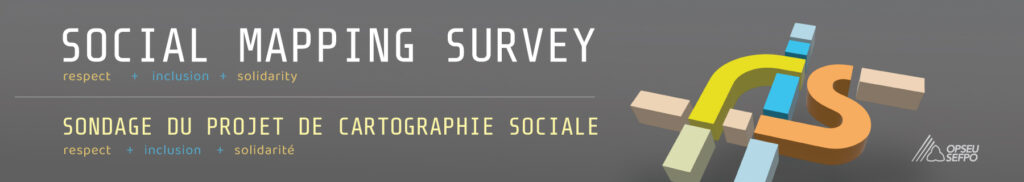 Grey banner with social mapping survey logo, subject and themes